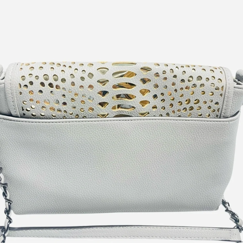 bebe Women’s Chain Crossbody Bag Purse Grey/ Gold - Picture 7 of 12